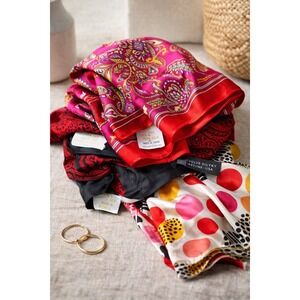 Vintage Silk Scarf Bundle Lot of 3 Paisley‎ Polka Dot Colorful Wrap Shawl